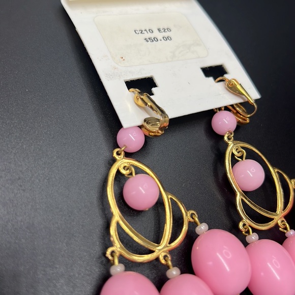 Joel Powell gold-pink Clip Earrings vtg - Picture 3 of 5